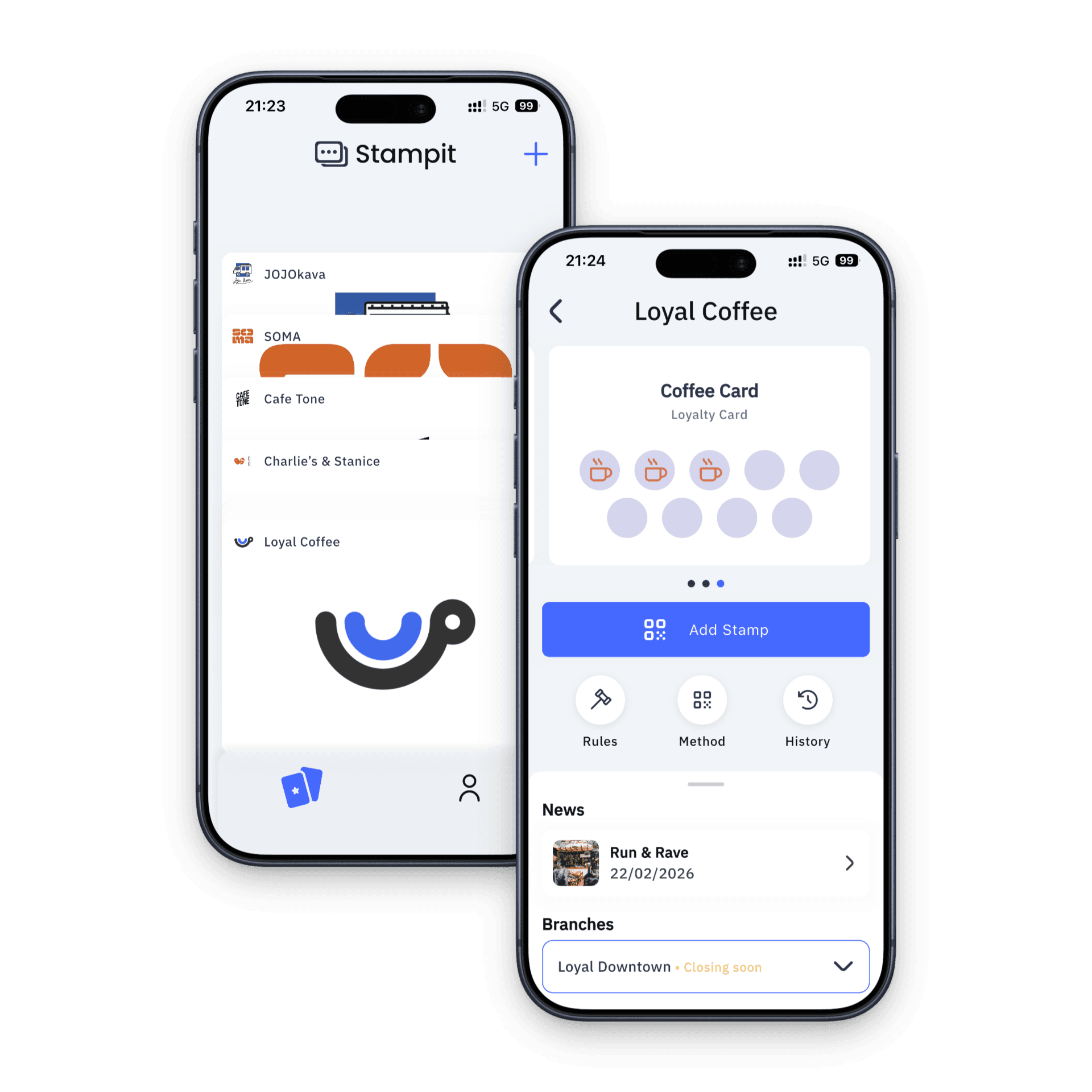 Stampit customer app showing a partner's loyalty programs